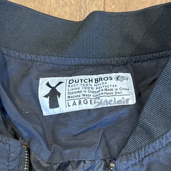 Dutch Bros Coffee Men Jacket Large Black Bomber Nylon Logo Embroidered Pockets - Picture 2 of 3